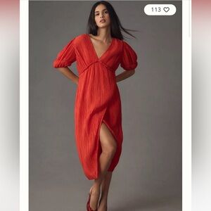 V-Neck Pleated Slim Midi Dress